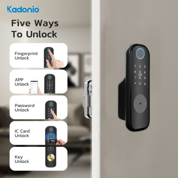 Kadonio Electronic Tuya WiFi APP Remote Control Digital Double Keypad Fingerprint Rim Smart Gate Lock For Door - Image 5
